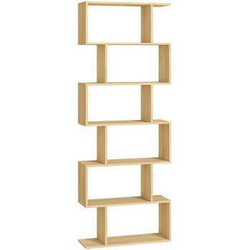 Estantería de madera de 6 niveles, separador de espacios y librería de exposición, decoración contemporánea, disponible en blanco o marrón