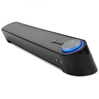GOgroove SonaVERSE UBR Desktop Computer Soundbar Speaker with USB Power, 16.5-inch Wired Mini Soundbar, Front Access Microphone and Headphone Jacks, LED Volume Control Dial, Angled Design - Black