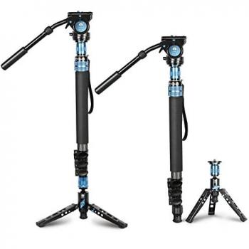 Sirui P-424FS Carbon Fiber Monopod with VH-10 Fluid Head and Spider Base