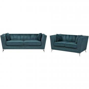 Conjunto de Sofás 2 + 3 Plazas Tapizado Azul/Verde Acabado con Clavos Acolchado Gaula