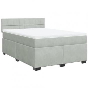 Cama Box Spring con colchón de terciopelo gris claro 160x200 cm