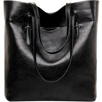 Moonsister Retro Simple Mujeres Damas Bolso de Bandolera Piel Genuina Cangilón Bolso de Mano, Grande Capacidad Compras Bolso de Hombro, Negro