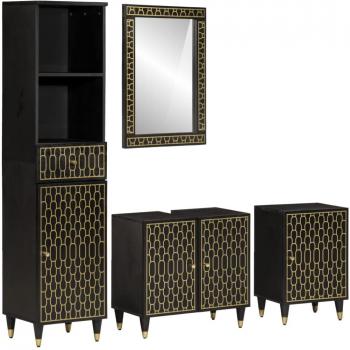 Conjunto de Muebles de Baño 4 Piezas en Madera Maciza de Mango