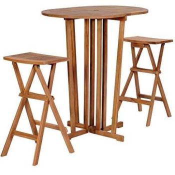 vidaXL Madera Maciza Teca Set Muebles Bar Plegable 3 Pzas Mesa Sillas Elevadas