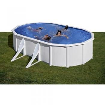 Gre KIT500ECO Fidji - Piscina Elevada Ovalada, Aspecto Acero Blanco, 500 x 300 x 120 cm