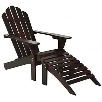 vidaXL Brown Wooden Reclining Garden Chair with Ottoman