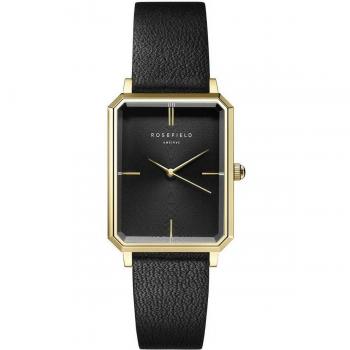 Rosefield Octagon Black-Gold Square Leather Quartz Watch OBSBG-O49
