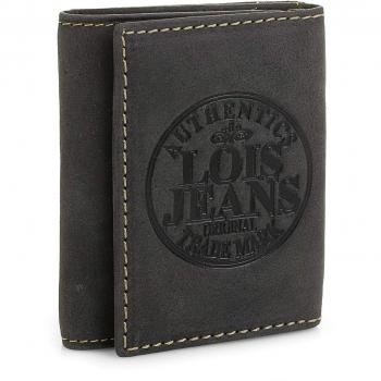 Lois - 12307 Cartera Monedero Billetero Tarjetero Caballero de Piel Genuina. Dos Compartimentos Independientes. Uno para Monedas y Otro para Billetes, Color Negro