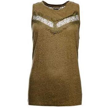 Superdry Mujer Top sin Mangas, con Encaje y diseño Chevron Verde Aceituna Capuleto 40