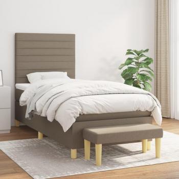 Cama box spring de muelles con colchón en tela gris taupe 90x190 cm