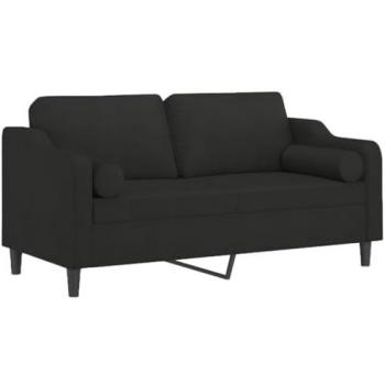 Sofá de 2 plazas con cojines tela negro 140 cm