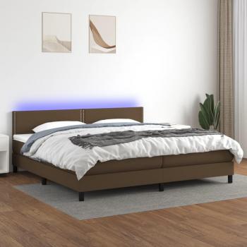 Colchón box spring con luces LED marrón oscuro 200x200 cm tela