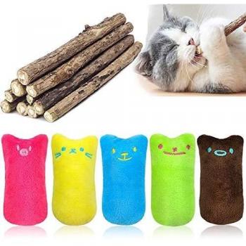 MOULLY 5PCS Hierba Gatera Juguete, Juguetes del Catnip + 10Pcs Palitos de Catnip, Palitos De Hierba Gatera 100% orgánico Natural, Protección del Cuidado Dental, Adecuado Juguete para Gatos de Interior