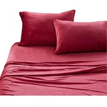 Bedsure Sabanas Coralina 160 Invierno - Juego Sábanas 160 x 190 Franela 4 Piezas, Sabanas Polar Termica Cama 160, Sabana Bajera Ajustable 160x200 con Encimera, Rojo