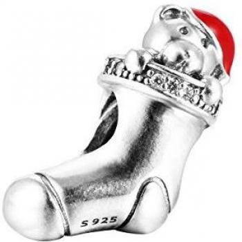Pandora Silver Christmas Stocking Charm with Red Enamel and Clear CZ for Men