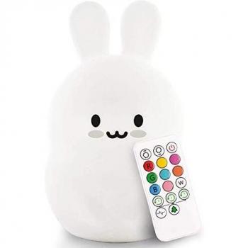 Grande Talla luz nocturna infantil, Tekemai luz quitamiedos, Lámpara de Noche - portátily USB recargable - lámpara infantil LED multicolor con mando - Brillo y Color Ajustable, regalo - Grande Conejo