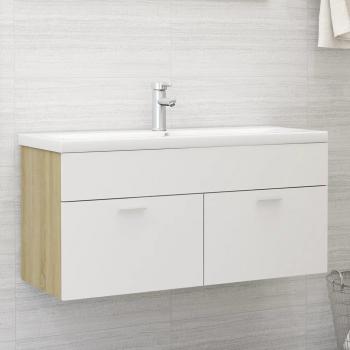 Mueble de baño con lavabo integrado blanco y roble sonoma