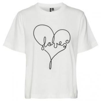 Camiseta Básica de Mujer Vero Moda con Estampado Love - Ajuste Suelto, Color Blanco