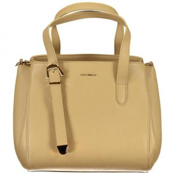 Coccinelle Beige Leather Handbag with Adjustable Shoulder Strap, Multiple Compartments, ONE SIZE