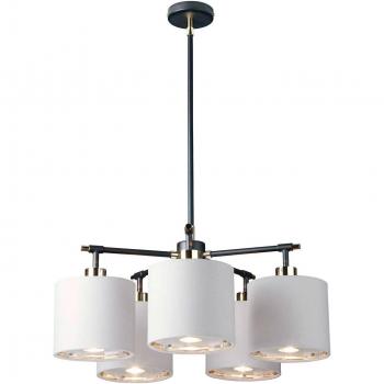 Lámpara colgante Balance de 5 luces, negro/níquel, pantallas blancas
