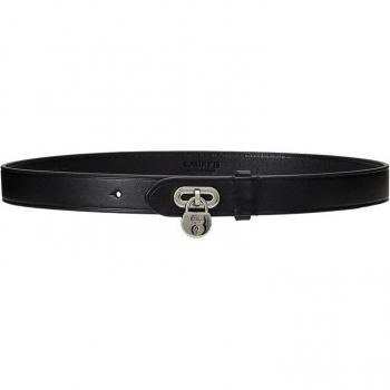 Lauren Ralph Lauren Women's Narrow Leather Belt with Padlock - Black Size M