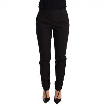 Dolce & Gabbana Black Tapered Virgin Wool Pants for Women, Slim-fit, Size IT36 | XS (3XS)