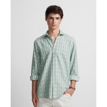 Camisa sport bordados étnicos verde para Hombre - Silbon, corte slim, 100% algodón, diseño moderno, ideal para ocasiones casuales