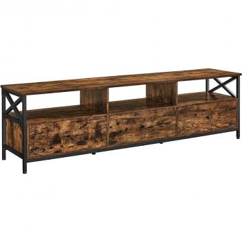 Mueble de TV de hasta 80 Pulgadas, dimensiones 40 x 178 x 50 cm, color Marrón Rústico y Negro, con 3 Cajones y 3 Estantes Abiertos