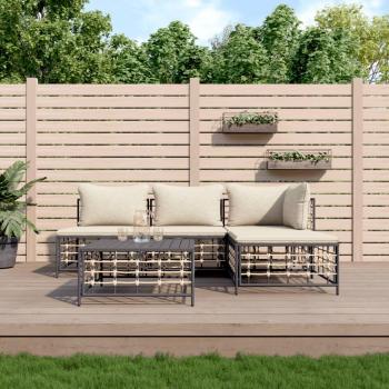 5-Piece Anthracite Poly Rattan Garden Lounge Set with Cushions
