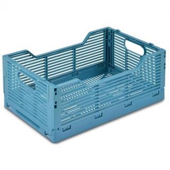 Caja Plegable Apilable de Plástico Resistente Libre de BPA, Ensamblable y Desmontable, Rectangular para Almacenaje en Armarios, Baño o Cocina (L, Azul Mineral)