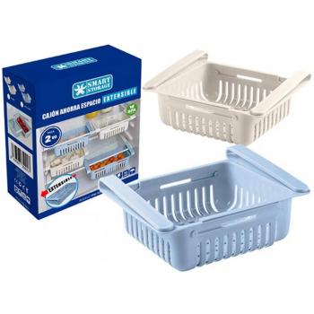 Cajón Extensible Silvano para Nevera - Diseño Retráctil y Ventilación Perfecta, Cajón Accesorio De Ancho Extensible Acoplable A Las Baldas De La Nevera- Azul O Blanco surtido