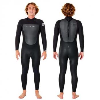Rip Curl Omega 3/2 GB Back Zip Steamer Neopreno negro, Traje de neopreno de manga larga con cremallera en la espalda, grosor de 3/2 mm, material elástico y costuras reforz