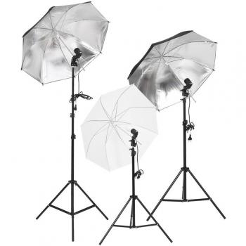 Set de iluminación de estudio con trípodes y sombrillas