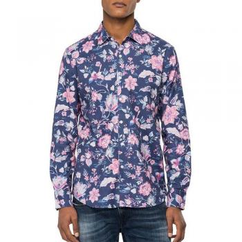 Replay Long Sleeve Shirt Light Blue Floral Print