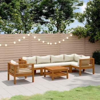 7-Piece Acacia Wood Garden Lounge Set with Cream Cushions