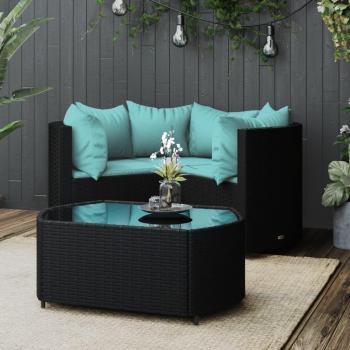 4-Piece Black Poly Rattan Garden Lounge Set with Cushions