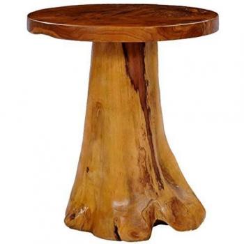 vidaXL Teca Mesa Centro Madera Maciza Diseño Original Rústico Tablero Redondo Base Forma Tronco Mesita Auxiliar Baja Sofá Salón Sala Marrón Negro