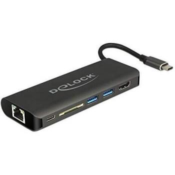 DeLOCK 87721 Nodo Concentrador USB 3.0 Type-A con HDMI y USB Type-C, Soporte para MMC, SD, SDHC, SDXC y Potencia de 60W