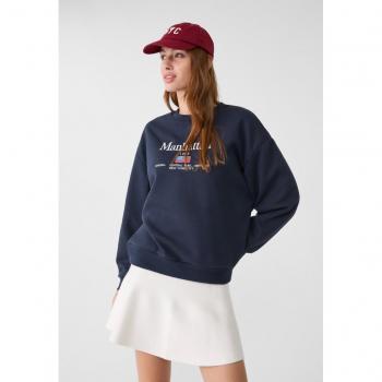 Stradivarius Dark Blue Regular Fit Embroidered Sweatshirt Size S