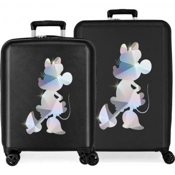 Disney Juego de Maletas Rígidas 100 Minnie Silver & Mickey Silver ABS 55cm - 70cm con Capacidad de 119L en Negro y Plateado
