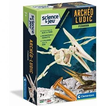 Juego de Ciencia Clementoni Archéo Ludic Pteranodon Fluorescente - Juego científico educativo que permite a los niños explorar el mundo de la paleontología, incluye piezas para excavar y reconstruir un modelo de pteranodon,