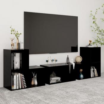 vidaXL Juego de Muebles de Salón 6 Piezas en Madera de Ingeniería y Aglomerado Negro, incluye Mueble para TV, Mesa de TV y Mueble Televisor