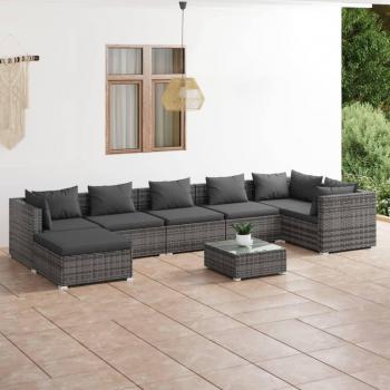 8 Piece Grey Poly Rattan Garden Lounge Set with Cushions