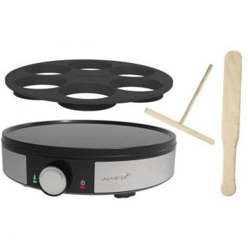 Crepera eléctrica Fagor FG985 1200W con superficie de cocción de 30 cm, revestimiento antiadherente, incluye yugo de silicona, separador de masa en T y espátula de madera