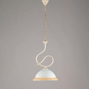 Lámpara de araña Bonetti Illumina - Hierro marfil oro, una luz, cristal blanco y ámbar, dimensiones 30x h48 cm