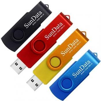 SunData 32GB Memorias USB 4 Piezas PenDrives 32GB Unidad Flash USB2.0 Giratoria Pen Drive con Luz LED