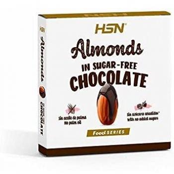 Almendras con Chocolate Negro Sin Azúcar de HSN | Con Almendras Tostadas Enteras | Snack Saludable Vegetariano, Sin Gluten, Sin Aceite de Palma, Sin Grasa Trans, Sin Azúcares Añadidos | 70g
