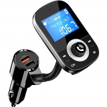 SONRU Transmisor FM, Puertos USB Dobles, Bluetooth para Automóvil Reproductor de MP3 Adaptador de Radio Manoslibres para Hablar en el Coche con 3.5mm Puerto de Audio, Pantalla LED de 1,44 Voltaje