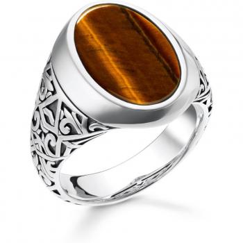 Thomas Sabo Sterling Silver Tiger's Eye Signet Ring - Size 48