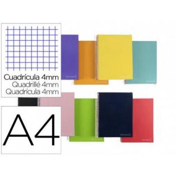 Cuaderno espiral Liderpapel A4 Micro Jolly 140 hojas cuadrícula 4mm con margen 5 bandas color surtido tapa forrada 75g/m² 4 tal